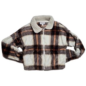 Juniors S Pink Rose cropped faux fur sweater jacket